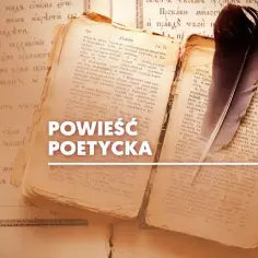 Stare księgi i pióro, symbolizujące cechy ballady: tajemniczość, ludowość i dramatyzm.