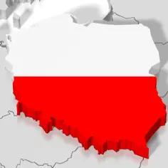 Mapa Polski z flagą narodową. Polska ma najdłuższą granicę z Niemcami.