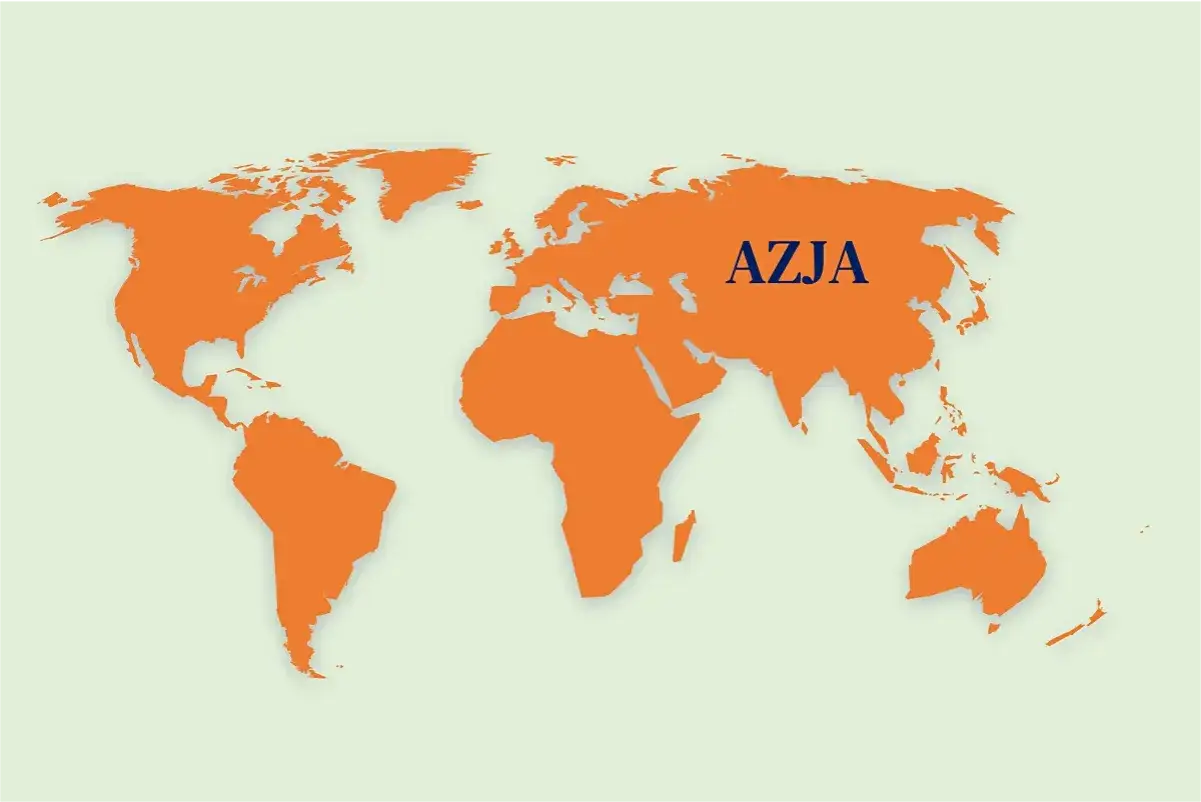 Mapa świata z zaznaczoną Azją. Słowo