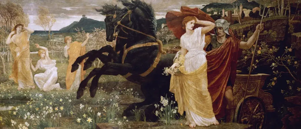 Demeter i Kora w klasie 5. Mitologiczna scena z Persefoną, Hadesem i nimfami.